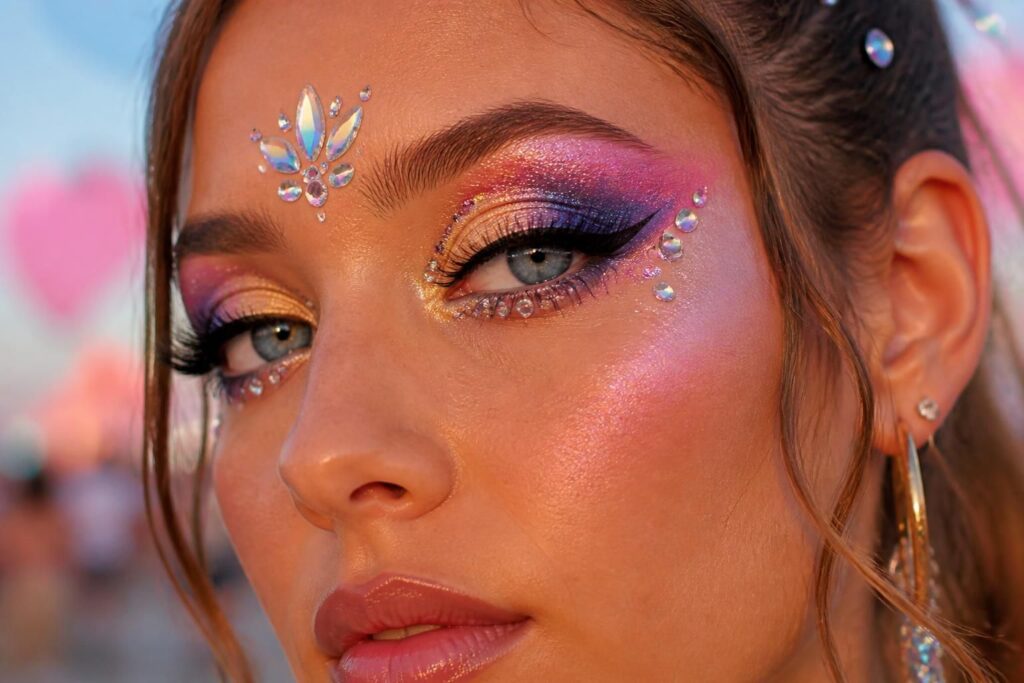 découvrez nos idées et conseils pour sublimer votre regard avec des strass yeux, parfaits pour un maquillage éclatant lors de vos festivals.