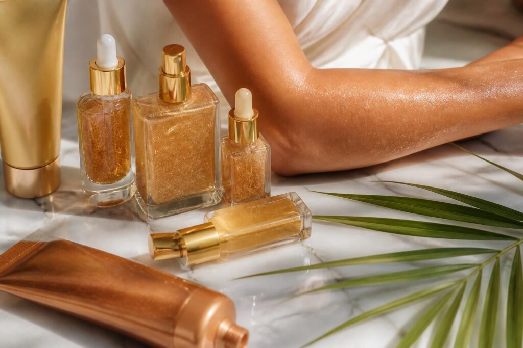 découvrez notre sélection d'huiles scintillantes pour le corps, les produits indispensables pour un glow lumineux et une peau sublimée toute la journée.