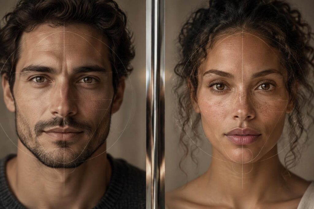visage parfait : découvrez le rôle de la symétrie, les critères esthétiques et les mythes qui façonnent notre perception de la beauté, chez l’homme comme chez la femme.