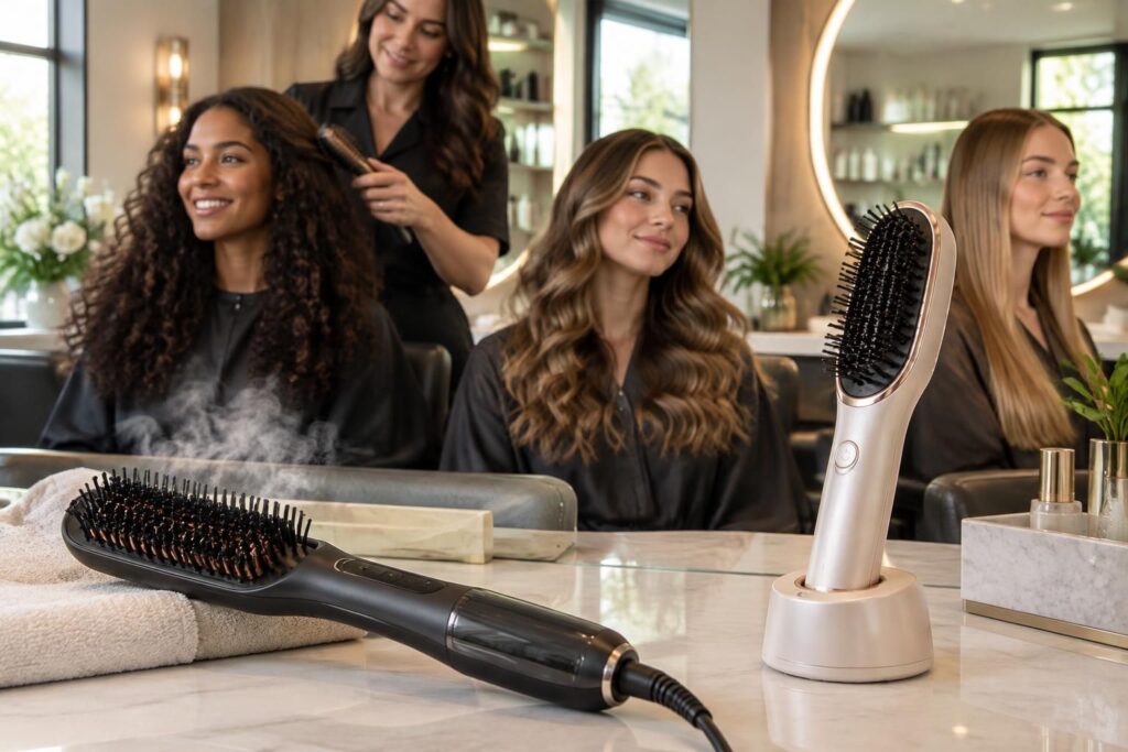 découvrez les avantages de la brosse à lisser, comparez les modèles vapeur et sans fil et trouvez celui qui convient à votre type de cheveux.