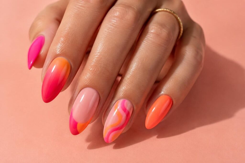 adoptez une manucure éclatante avec nos idées de déco ongles fluo en rose et orange : des inspirations colorées pour illuminer vos mains.